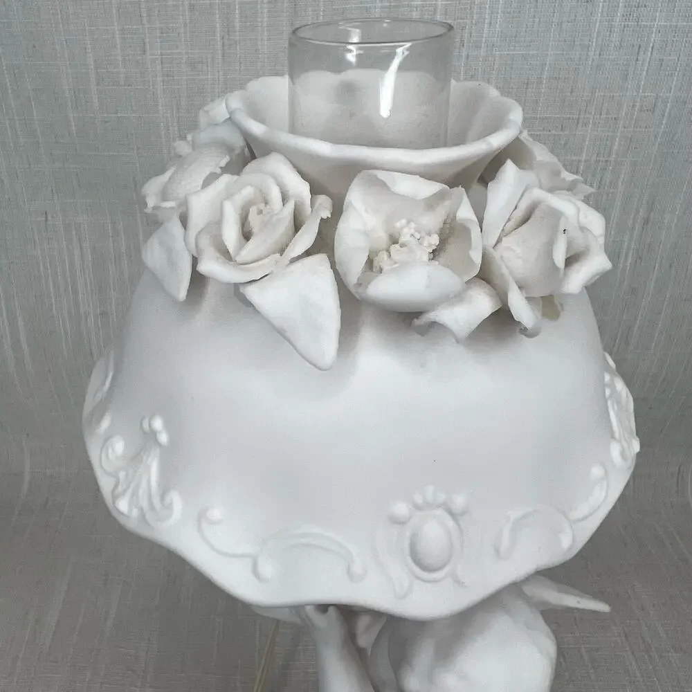 Vintage Porcelain Bisque Nightlight Lamp Shade Boudoir Glass Chimney AS IS
